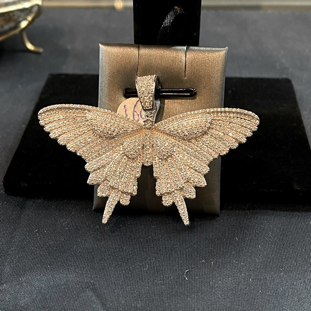 Silver simulated diamond encrusted Butterfly pendant